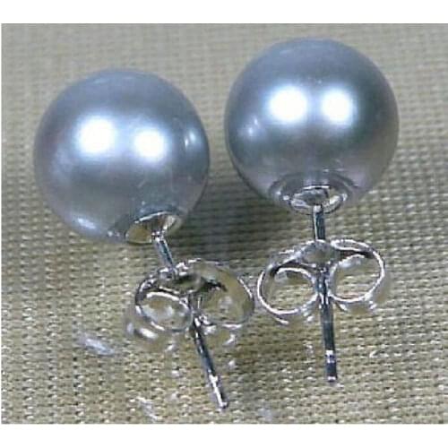 Free shipping A PAIR 9MM Gray AUSTRALIAN SOUTH SEA PEARL EARRING 14K/20 GOLD