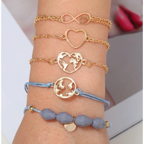 Boho Rose Map Bracelets & Bangles for Women Bohemian Round Beaded Charm Bracelet Set Fashion Multilayer Accessories 2019 Bijoux