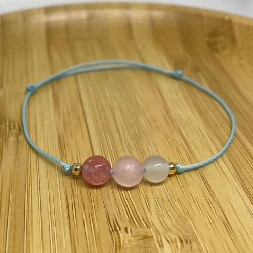 Rose Quartz Beads Bracelets Women Handmade 6mm Pink Natural Stones Jewelry Girl Wax Cord Thread Accessoories Gifts Female