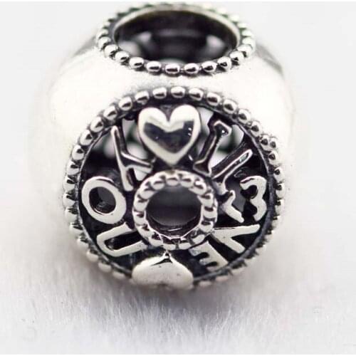 I Love You Sign Charm Beads for Jewelry Making Women Silver 925 Jewelry Openwork Round Ball Beads For Snake Chain Bracelets DIY