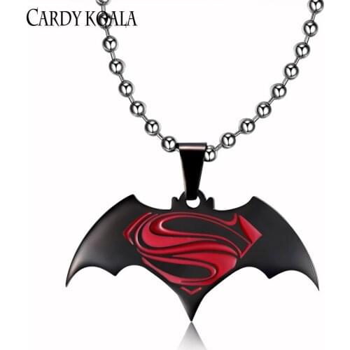 Cardy Koala Stainless Steel Plated Black Bat Pattern Drop Oil Red Superhero Pattern Pendant Necklace Pendant Free Chain