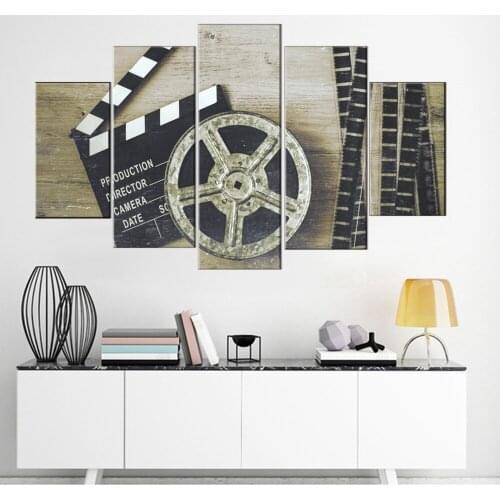 Black and White Paintings Movie Clapper Board Wall Art 5 Piece Canvas Filmmaking Pictures Artwork Living Room Vintage House Deco