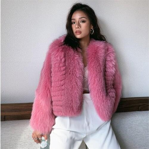 FURSARCAR 2021 New Design Stripe Winter Women Fur Jacket Pink Color Natural Fox Fur Coat Fashion Short Slim Genuine Fur Outwear