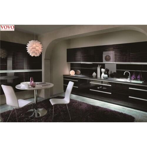 Glossy wood grain kitchen cabinet in zebra pattern