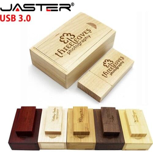 JASTER Wooden+box usb flash drive pendrive 4GB 8GB 16GB 32GB maple usb 3.0 wooden LOGO engrave gift
