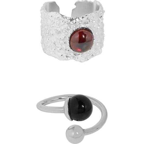 Uniorsj 100% 925 Sterling Silver High Quality Fashion Black Agate Open Rings for Women Jewelry