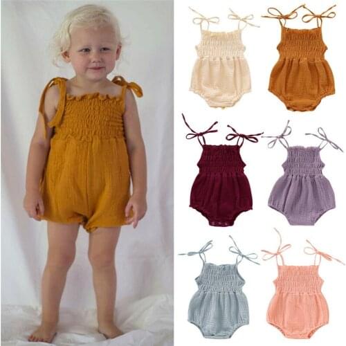 Lace Up Baby Clothes Girl Sleeveless Summer Baby Rompers Strap Solid Casual New Born Baby Clothes Jumpsuit Outfit 0-18M