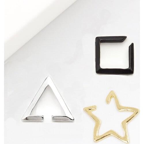 Fashion Star Shape Simple Golden Silver Plated & Black Colors Metallic Clip Earrings Women Fashion Ear Cuff
