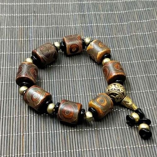 Natural Tibetan Old Tianzhuyuan Stone Shale Pharmacist Longwen Nine-Eye Tianzhu Bracelet