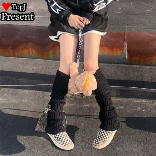 40-80cm Punk Solid Cool Knit Long Socks Women Outdoor Knee High Elastic Leg Warmers Lady Warm Gothic lolita Hip-hop stockings