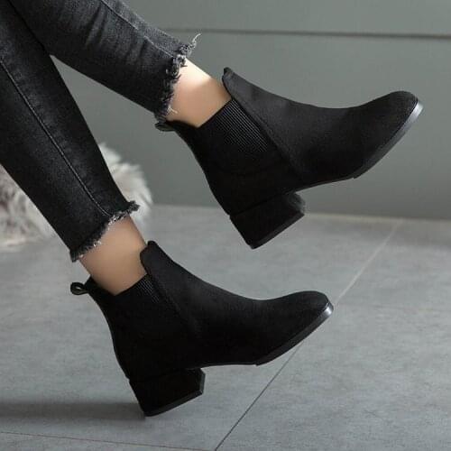 Autumn Winter Boots women Camel Black Ankle Boots For Women Thick Heel Slip On Ladies Shoes Boots Bota Feminina 35-43 erf56