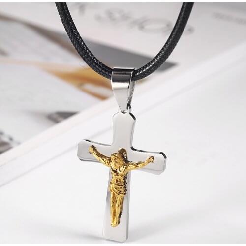 OUFEI Necklace Cross Jesus Pendant Stainless Steel Fashion Religious Jewelry Accessories Necklace Wholesale Lots Bulk