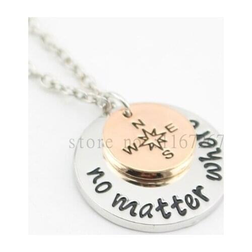 2015 new arrive Hand Stamped"no matter where " Necklace compass Best Friends Necklace Long Distance Relationship Necklace