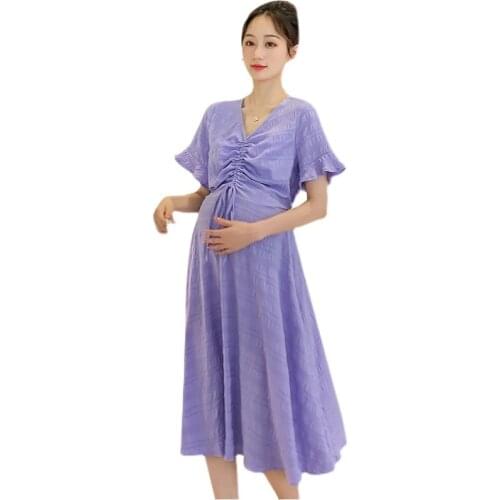 Maternity Dress Clothes for Pregnant Women Plus Size Solid Fashion V Neck Pregnant Dresses Woman Dress Women Pregnancy Dresses