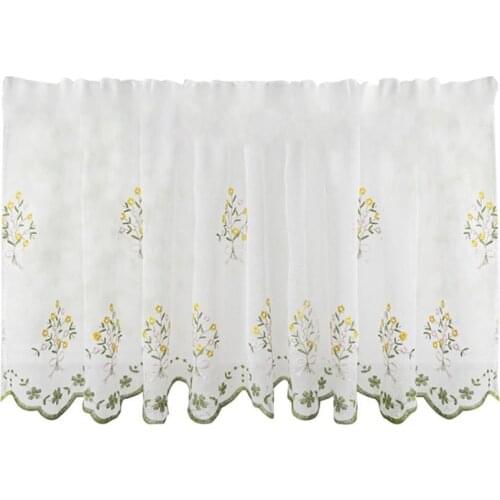 50% Hot Sale Half Sheer Curtain Semi-transparent Soft Polyester Cafe Floral Embroidered Sheer Window Curtain for Home 2021New