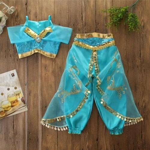 Pudcoco Lovely Aladdin Jasmine Princess Halloween Princess Kids Girls Clothes Sets Cosplay Costume Party Outfits 3-8Y