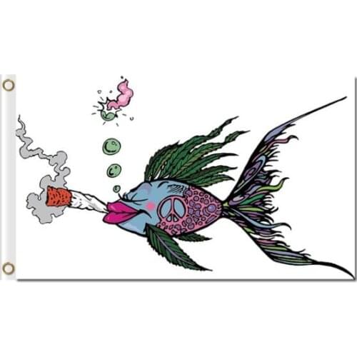 Rasta art smoking fish peace sign flag 3x5ft music polyester banner