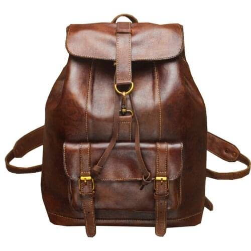 Men Women Retro Genuine Leather Backpacks 15 Inch Laptop Backpack Real Cow Leather Notebook Rucksack Unisex Business Travel Bags