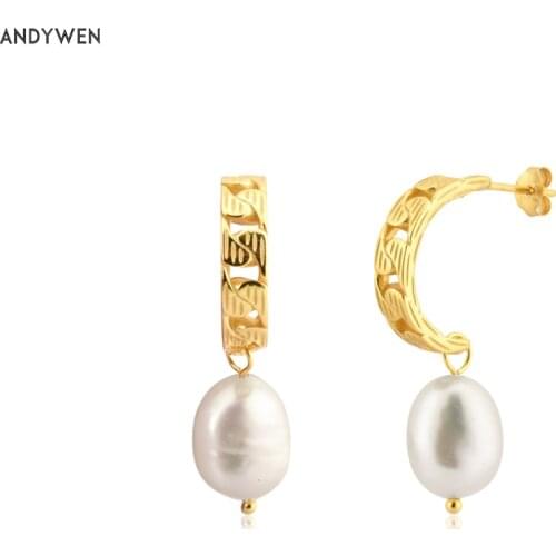 ANDYWEN 925 Sterling Silver Gold Pearl Drop Earring Luxury Gold Rock Punk Fashion Fine Jewelry 2021 Clips Pendiente Piercing