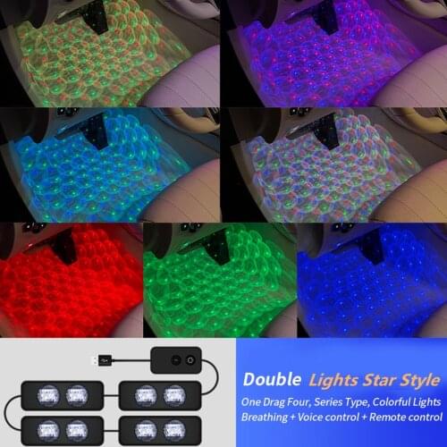 LED Car Foot Light Ambient Lamp With USB Wireless Remote Music Control Multiple Modes Automotive Interior Decorative Lights