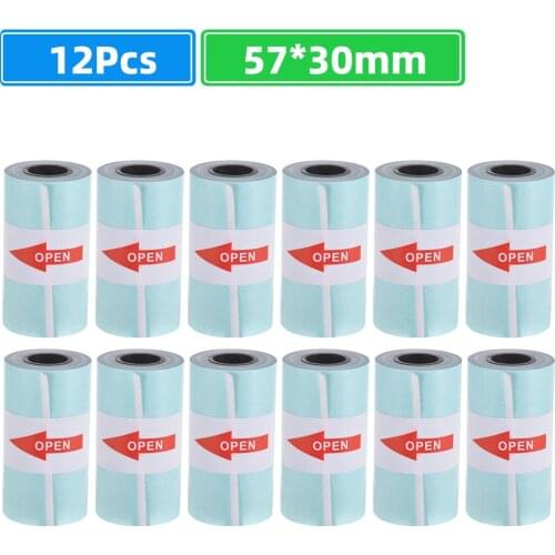 12 Rolls Printable Sticker Paper Roll Direct Thermal Paper Self-adhesive 57*30mm for PeriPage A6 Thermal Printer PAPERANG P1/P2