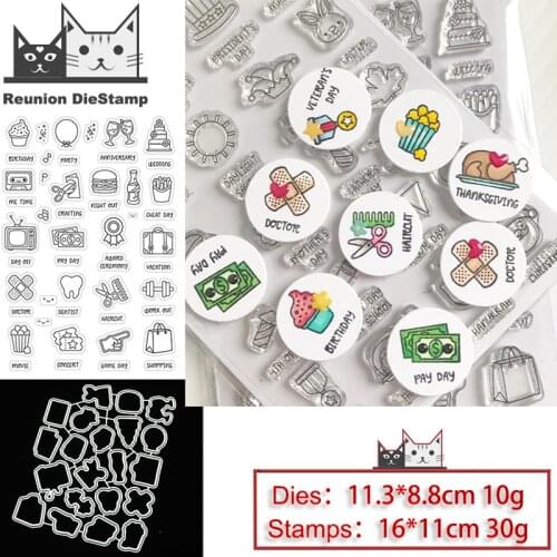 Reunion Daily Life Labels Metal Cutting Dies and Stamps Stencil for DIY Scrapbooking Photo Album Embossing Decorative Paper Card