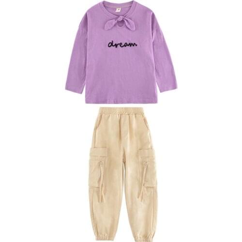 Girls spring new casual suit Girl long sleeve sweater overalls two-piece Girl fashion net red two-piece suit Girl suit