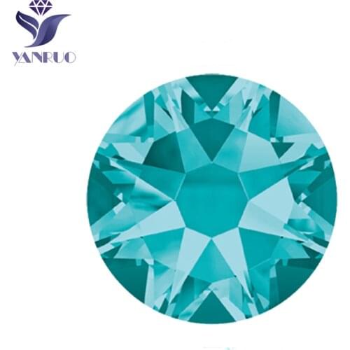 YANRUO #2088HF SS20 Blue Zircon 1440Pcs 8 Big + 8 Small Flatback Hotfix Rhinestone Strass Glass Crystal For Garment