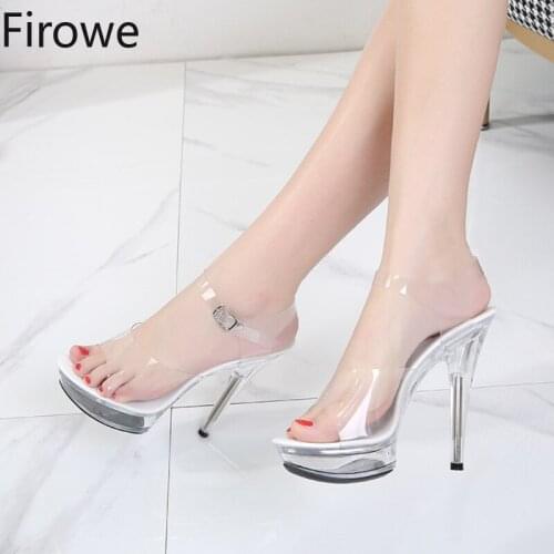Firowe Women Sexy Super High Heels 13cm Stiletto Platform Sandal Slippers Transparent Crystal Wedding Shoes Banquet Clear Shoes