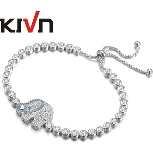 KIVN Fashion Jewelry Adjustable Bolo Elephant Pave CZ Cubic Zirconia Wedding Bridal Bracelets for Womens Girls Birthday Gifts