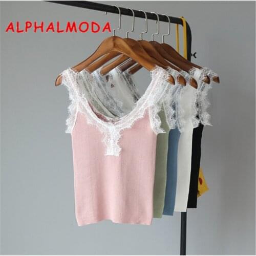 ALPHALMODA Summer 2009 Womens Sweet Lace Knit Camisole Lady Lace Patchwork Buttons Holidays Casual Tank Top