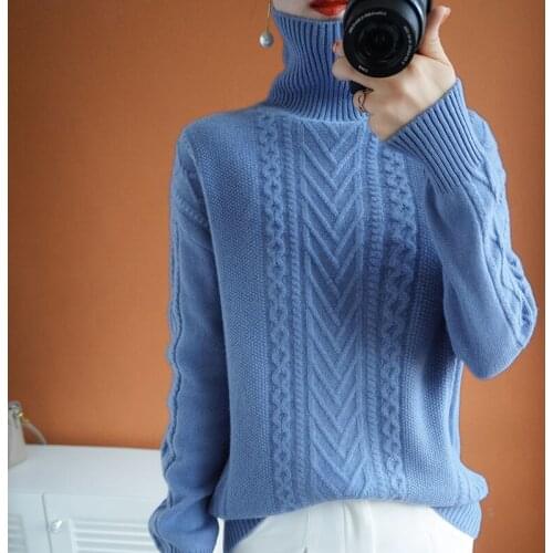 Women 2021 Autumn Winter New Thick Turtleneck Jumpers Female Knitted Sweater Tops Ladies Long Sleeve Pullover Knitwear Tops R568