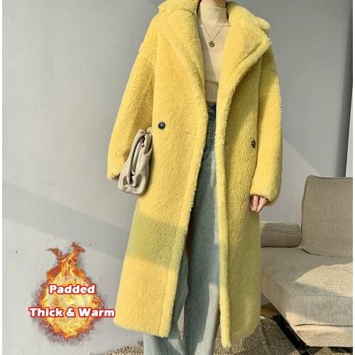 Bella Philosophy Winter Women Solid Lamb Fur Coat Long Sleeve Casual Fleece Jacket Turn Down Collar Long Teddy Coat Outerwear