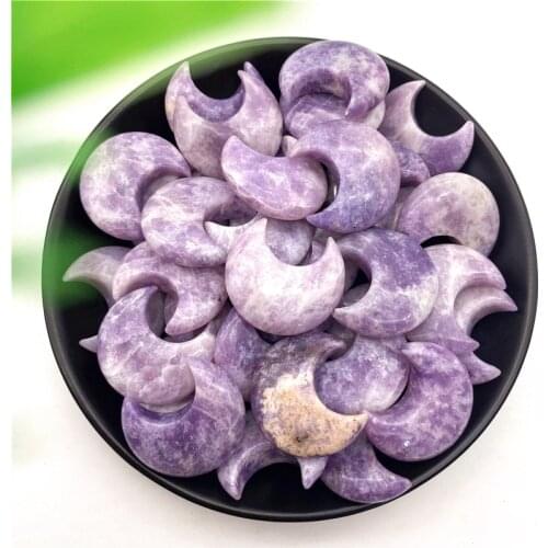 1/2pcs Natural Lepidolite Purple Mica Moon Shaped Crystal Polished Stones Healing Decor Gift Craft Natural Stones and Minerals