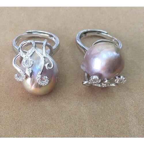 100% NATURE FRESHWATER PEARL RING made of 925 silver, big baroque shape baroque pearl ring,length 20-26 mm pearl