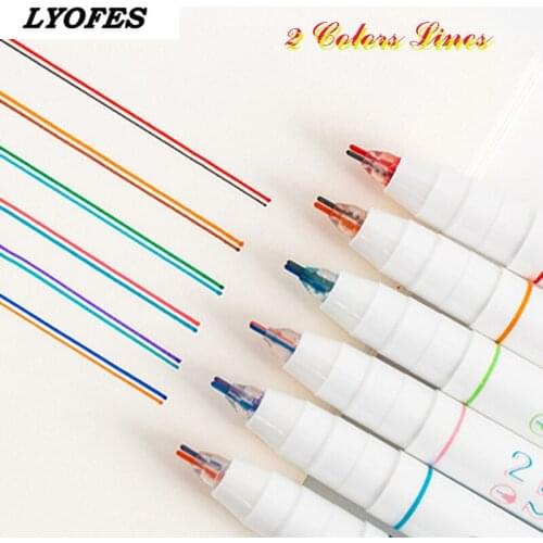 6Pcs/box Creative Two-color Line Gel Pen Art Drawing Graffiti Pen Student Reading Marker DIY Diary Journal Supplies cute pens