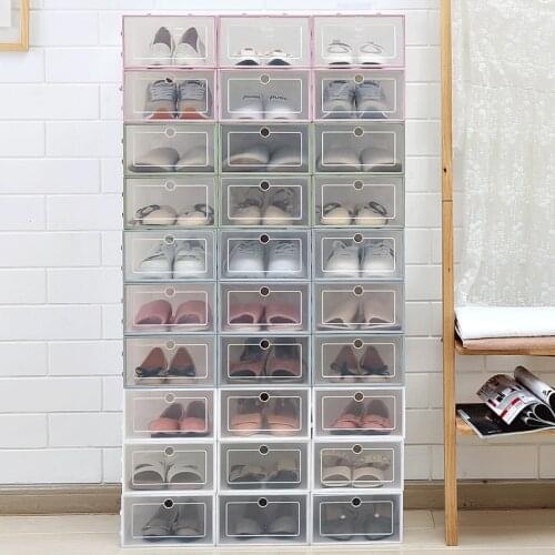 6PCS Flip Shoes Box Thickened Transparent Drawer Case Plastic Shoe Boxes Stackable Box Shoe Organizer Shoebox storage Shoe rack