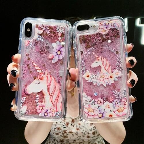 Cute Cartoon Horse Case for Samsung Galaxy A71 A51 A10 A20E A30S A40 A50 A70 A80 A90 Glitter Quicksand Unicorn Flamingo Cover