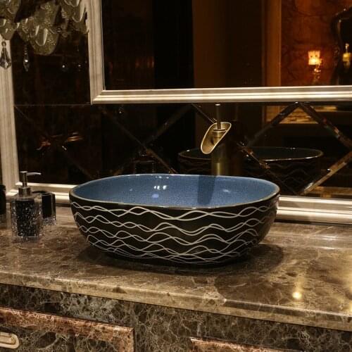 Europe style chinese wash basin oval sinks Jingdezhen Art Counter Top ceramic basin sink porcelain bathroom sinks wash basin