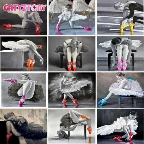 GATYZTORY 60x75cm DIY Frame Painting By Numbers Ballet Dancers DIY Oil Painting By Numbers On Canvas Figure Paint By Number