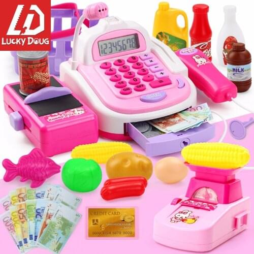 Supermarket Cash Register Toy for Kids, Cashier Game Pretend Play Toys for Children Girls Learning and Education