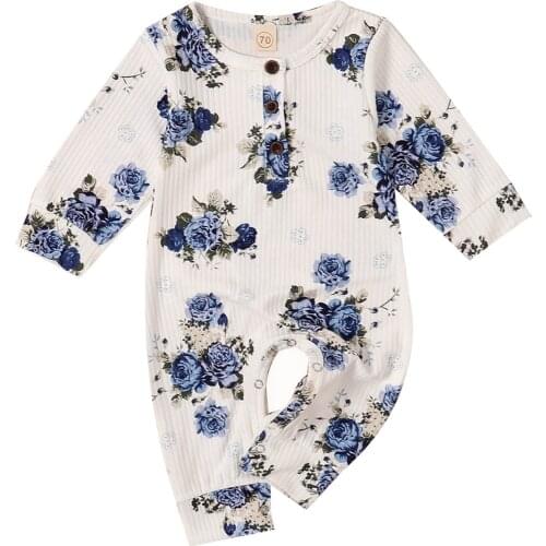 0-24M Autumn Spring Newborn Toddler Baby Girls One Piece Jumpsuit Buttons Round Neck Long Sleeve Long Romper Overall Clothes
