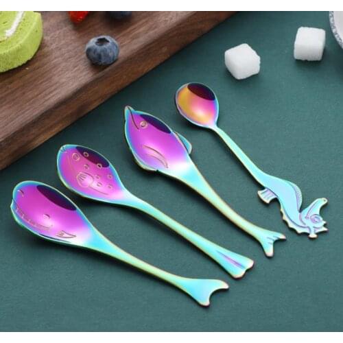 304 Stainless Steel Creative fish, seahorse spoon, dolphin, whale, puffer Mixing Spoon Coffee cup Hanging spoon SN634