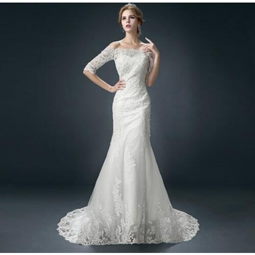 Summer Sexy Slash Neck Mermaid Party Dresses Half Sleeve Lace Prom Gowns wedding Dresses