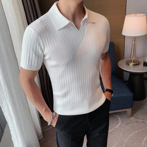 Summer Knitted Polo Shirts Men Solid Color Short Sleeve Polo Hombre Business Social Casual Slim Fit POLO Shirts Lapel Tee Tops