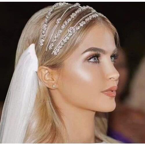 Fashion Luxury Crystal Hairband Hair Chain Sweet Bridal Tiara Crown Bride Jewelry Rhine Stone Chain Birthday Gifts