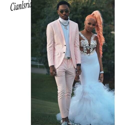 2021 Pink Two Button Peaked Lapel Prom Mens Suits Wedding Tuxedos Mens Jacket and Pants