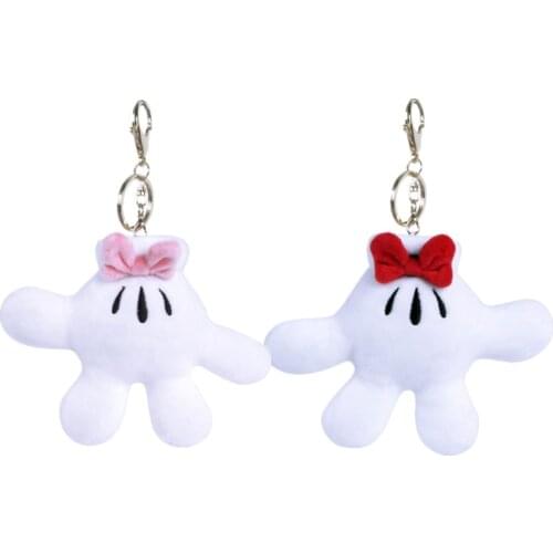 Disney Anime Mickey Mouse Minnie Mouse Bow Palm Plush Pendant Soft Stuffed Toy Keychain Girls Holiday Gift