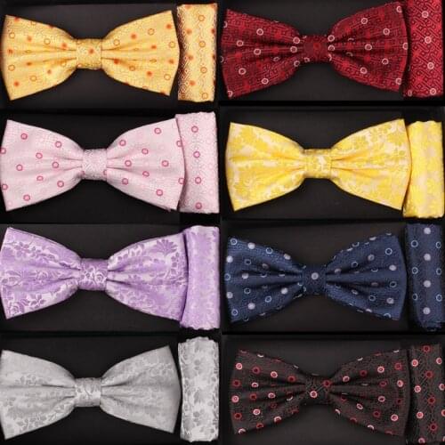 New Classic Silk Bow ties and Pocket Square Set For Men Neckwear Adjustable Mens Bowtie and Hanky Sets Dots Suits Bowties