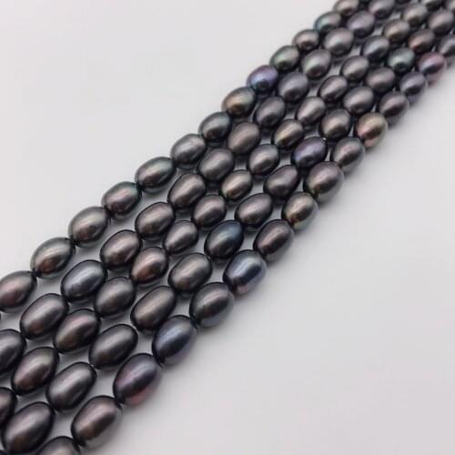 Wholesale 6-8mm AA black rice shape freshwater pearl loose beads 15"